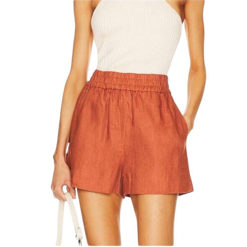 Rhode‎ Women's Kina linen clove shorts Rust Orange High Waisted Shorts Size M